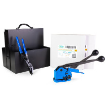 PRO 1/2", 5/8" or 3/4" Steel Strapping Kit, 1100 lbs. or 1400 lbs. or 1700 lbs. Break Strength – with Innovative IDL-17-12 Combination Tool and Carry-On Box/Dispenser